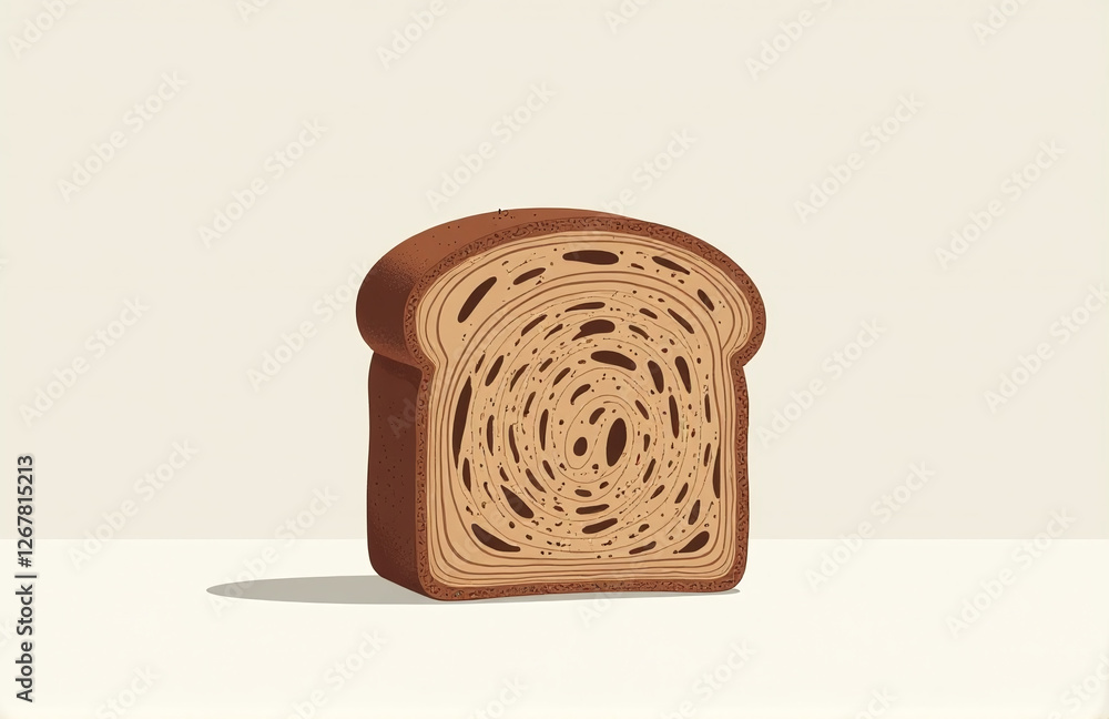 Poster a slice of dark spelt bread sits alone on a plain white surface amidst a clean empty backdrop. 00002