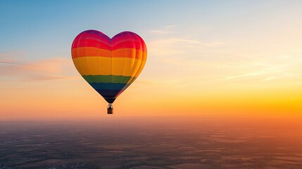 Fototapeta premium Glossy Rainbow Heart , Heart-shaped balloon soaring at sunset sky.