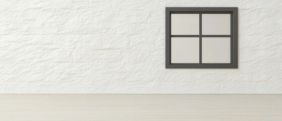 Simple window design in a minimalist white room with light wooden flooring