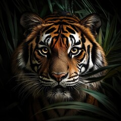 Fototapeta premium Majestic Tiger in the Jungle: A Close-Up Portrait
