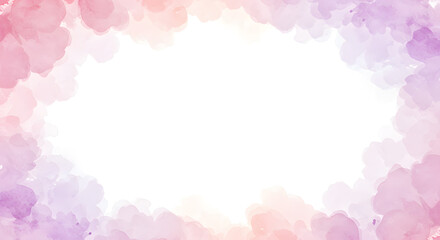 Soft pink and purple watercolor floral frame background design art card on transparent background