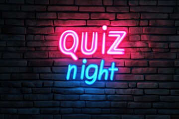 Obraz premium Quiz Night Neon Sign on Brick Wall