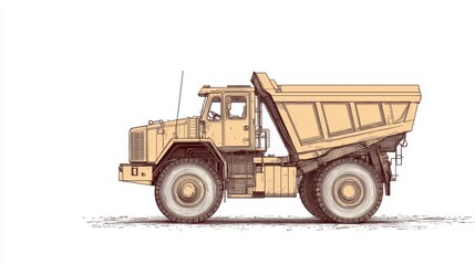 Fototapeta premium Beige dump truck side view on a white background. Possible use Illustration, industrial design, educational materials