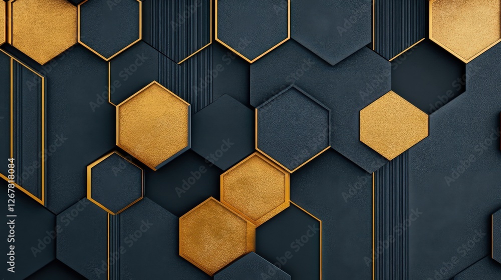 Poster elegant gold hexagonal pattern on dark background