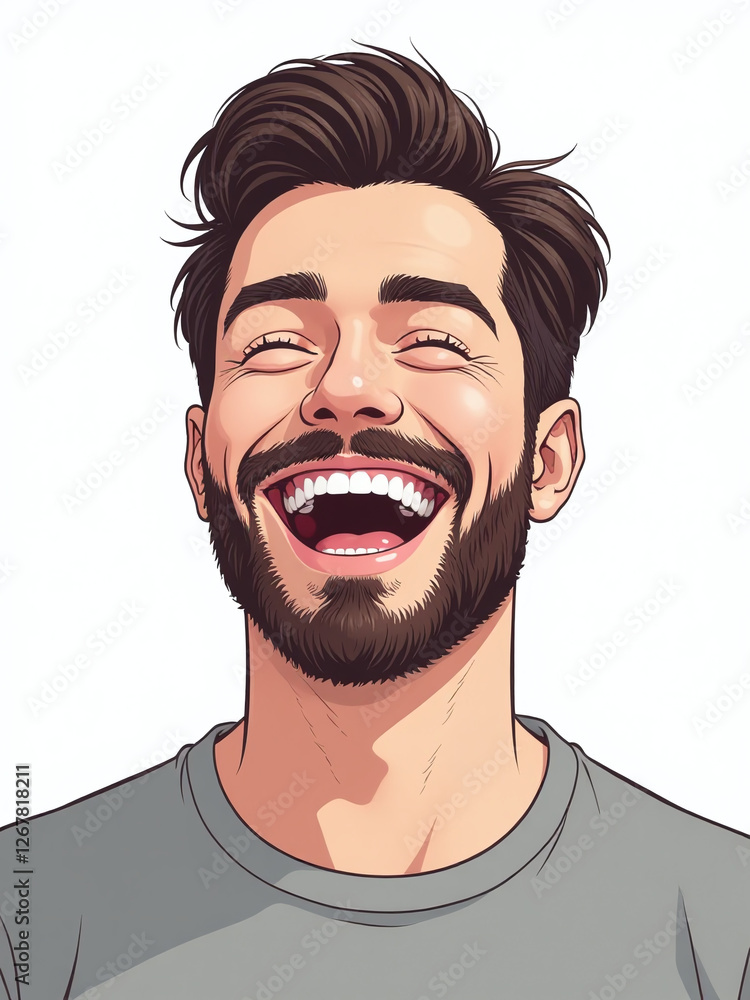 Poster A Smiling Man Laughs With A Joyful Expression, Isolated Against A Clean White Background In A Portrait. 00002