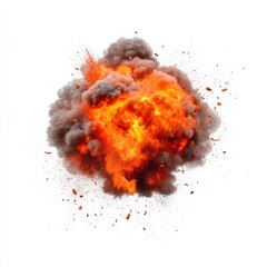 Explosion of Fire and Smoke on White Background