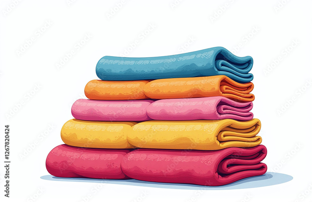 Poster a vibrant stack of colorful towels rests in isolation against a crisp white background for added vis