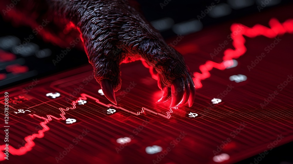 Poster market manipulation simulation a red-hued visualization of economic trends and data analysis digital