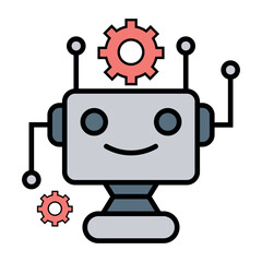 Robot with Gears, Cute Robot Illustration
