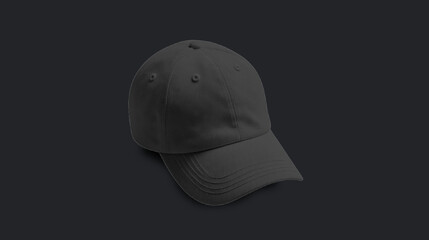 Fototapeta premium Black cap mockup, right side, black background