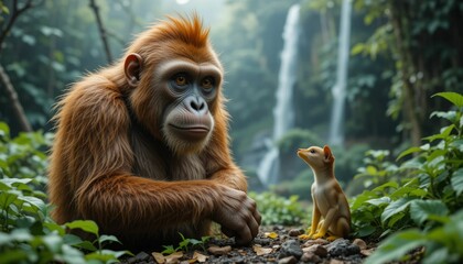 Majestic Alpha Male Orangutan in Natural Rainforest Habitat