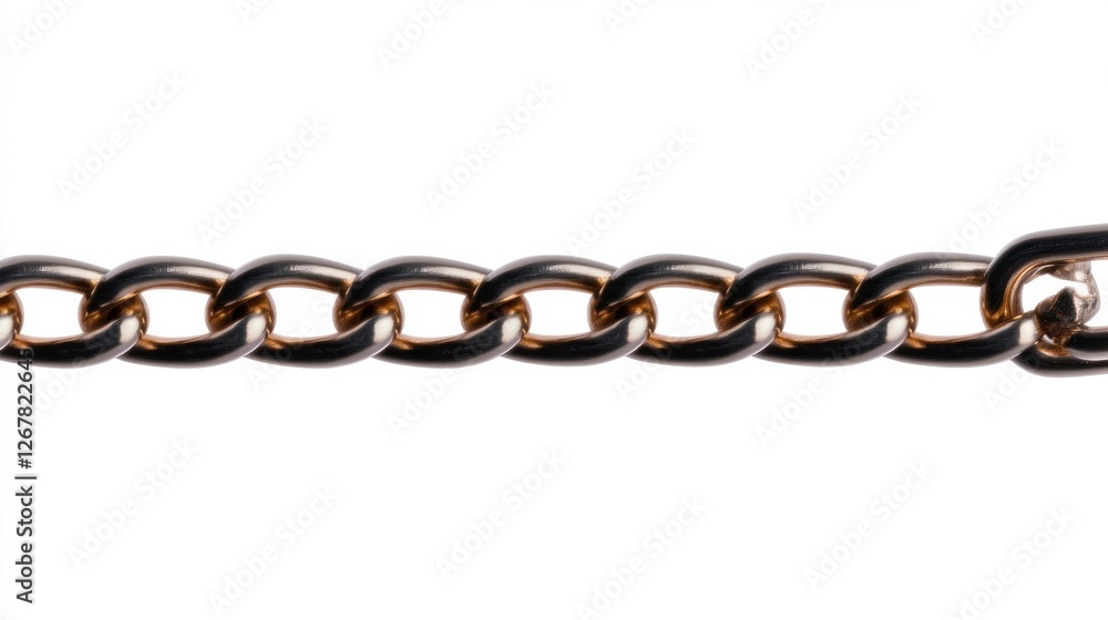 Poster a close-up of a black chain with interlocking links against a white background.