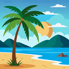 tropical beach with palm trees and sea