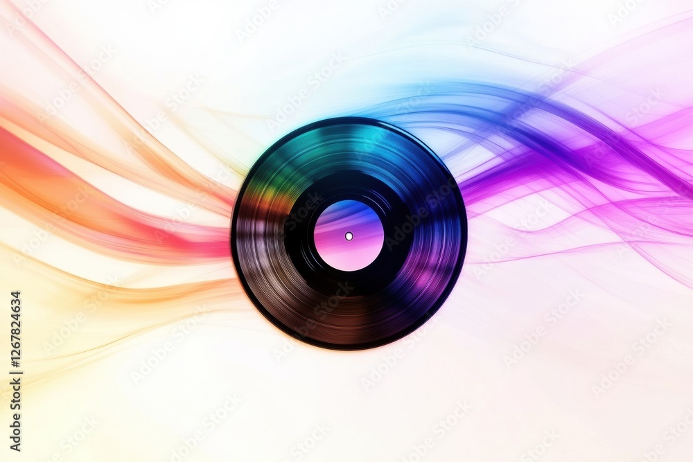 Poster colorful waves emanate from a classic vinyl record creating a vibrant and dynamic display of music a