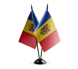 Small national flags of the Moldavia on a white background