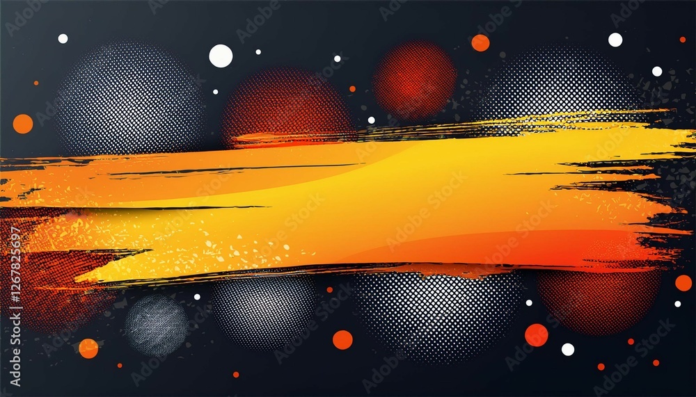 Poster abstract grunge banner horizontal background with paint brush and halftone effect template design wi