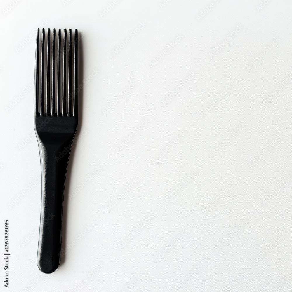 Poster close up view of a black comb with strands of hair arranged neatly on a clean background, ideal for 