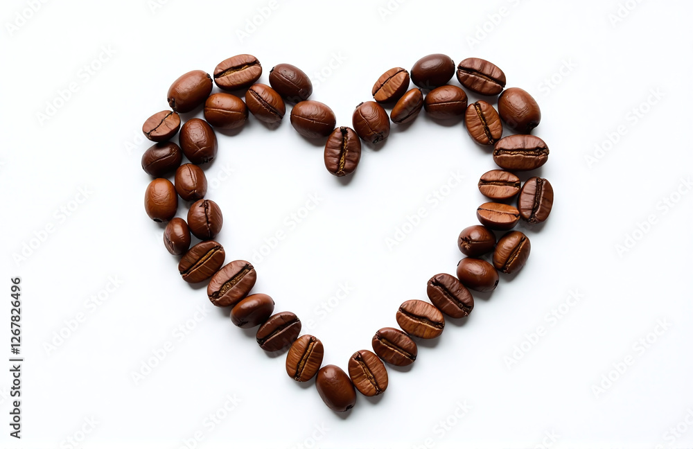Poster Coffee Beans In Heart Shape Are Neatly Arranged On A Pure White Background With No Distractions Or Clutter Present. 00002