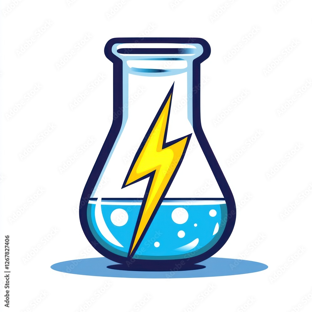 Poster cartoon science lab flask with lightning