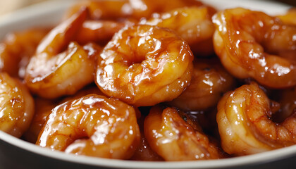Delicious glazed shrimp in white bowl perfect for seafood lovers
