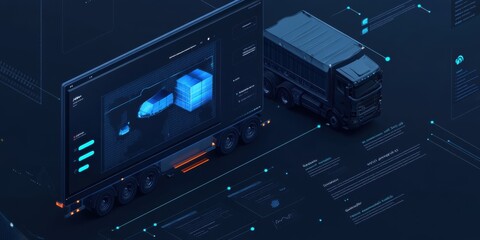 Digital Logistics and Transportation: Smart Truck with Advanced Tracking System and Real-time Data Visualization on a Futuristic Interface