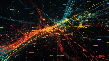 Abstract Visualization of Global Network Connections Data Streams and Information Flow Futuristic Digital Cityscape