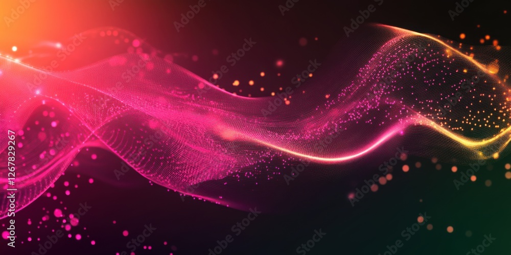 Poster Abstract Pink and Orange Particle Wave Flowing Dynamic Digital Art Design Background