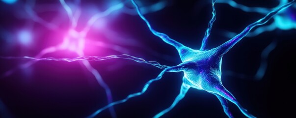 Neurons in a Colorful Abstract Network with Electric Blue and Purple Highlights