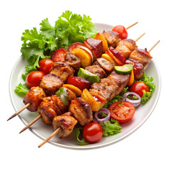 Table with kebab skewers isolated on transparent background  
