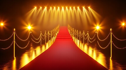 Golden Stanchions Line A Red Carpet Under Bright Lights