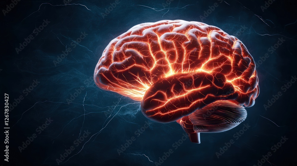 Aufkleber glowing 3d brain visualization representing neural connections and advanced technology