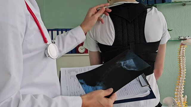 Consultation on spinal health with a physician in a medical office 