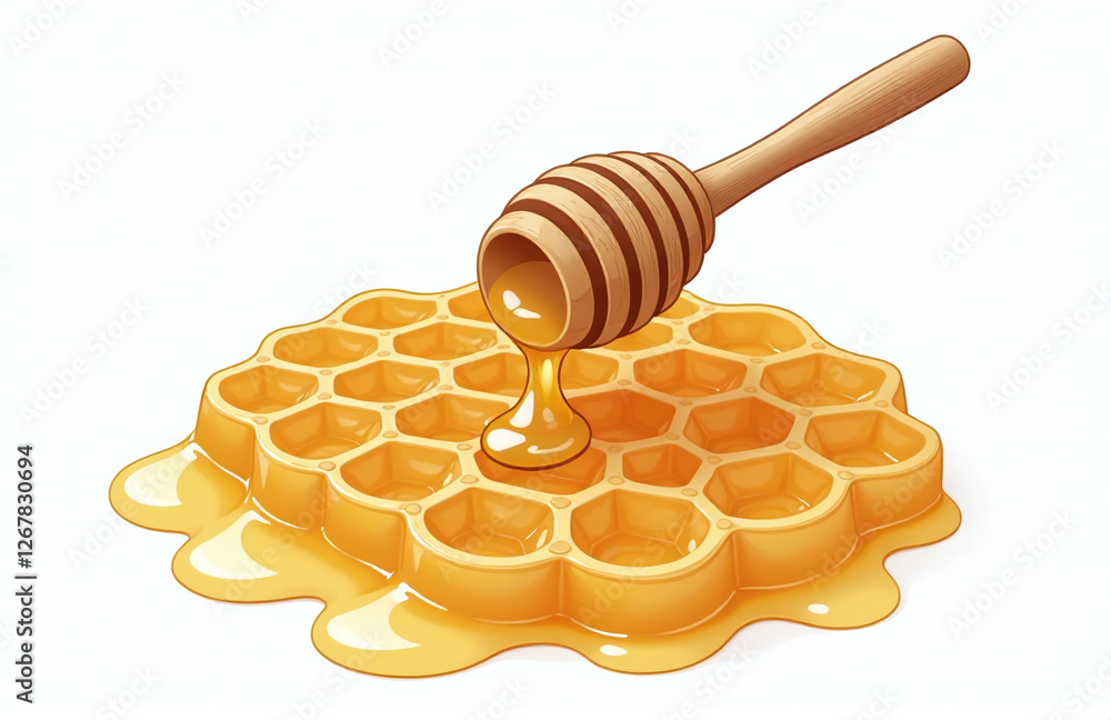 Poster honey and honeycomb are isolated on a clean white background for clear visibility and detailed obser