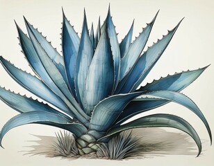 hand drawn blue agave bush tropical plant on a light background isolated can be used for your design vintage botanical illustration in engraving style