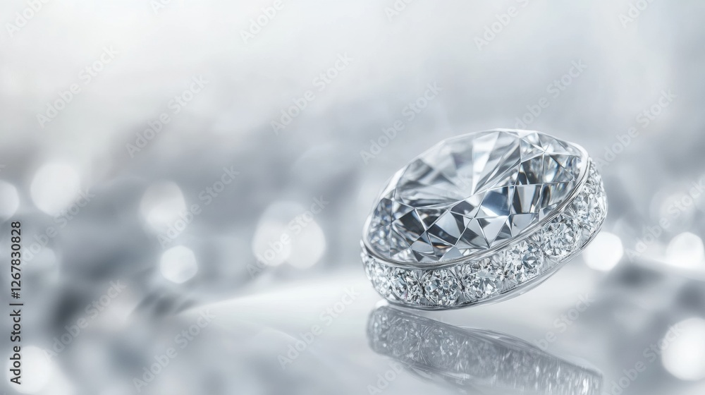 Aufkleber shimmering diamond ring set against a blurred background with sparkling light reflections. generativ