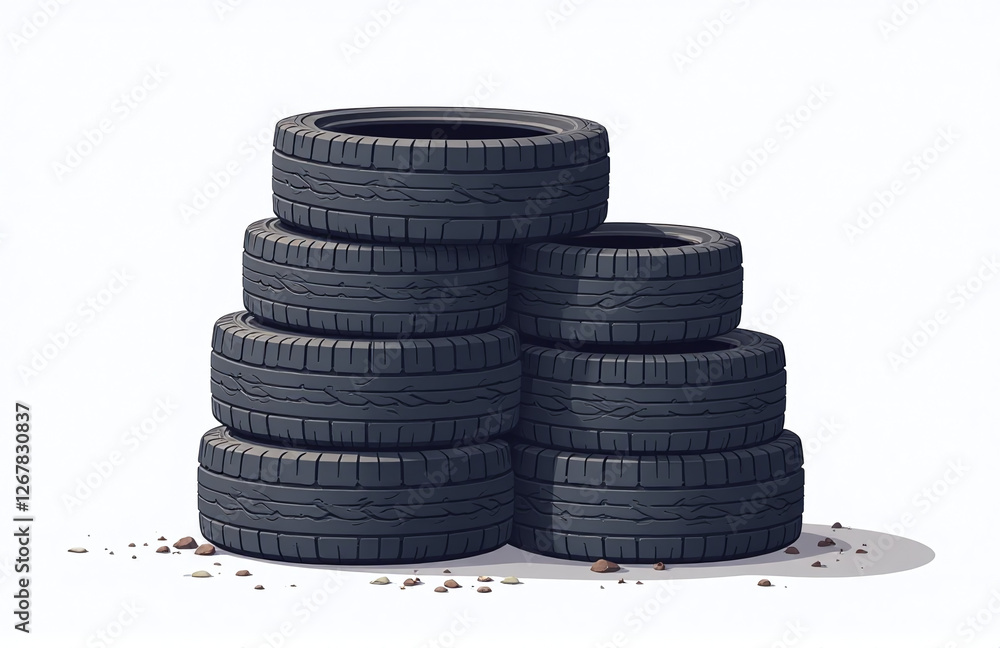 Poster Isolated Stack Of Tires On A Pure White Background With Transparent Edges Available As A Png File For Graphic Use. 00001