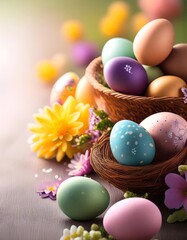 Fototapeta premium Easter celebration concept, copy space on a side