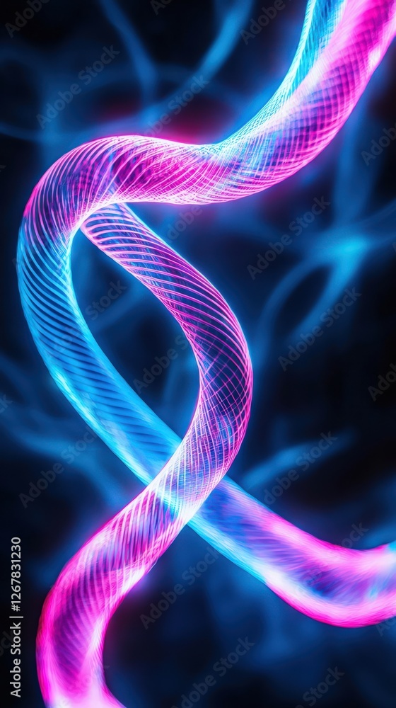 Poster vibrant neon wave patterns with luminous flowing light on dark background