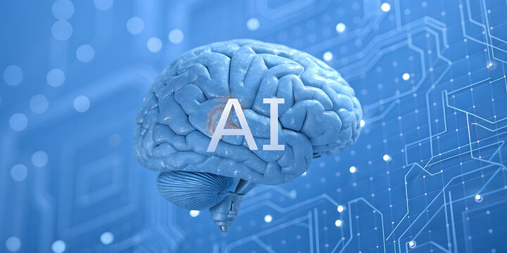 Digital brain with circuit and AI concept. 3D Rendering. Robot brain digital data ai global network technology hologram with light and, touch the science, Technology design for the computer brain.