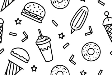 Set of Food Icon line Art Vector Drawing Ppattern Illustration Background.