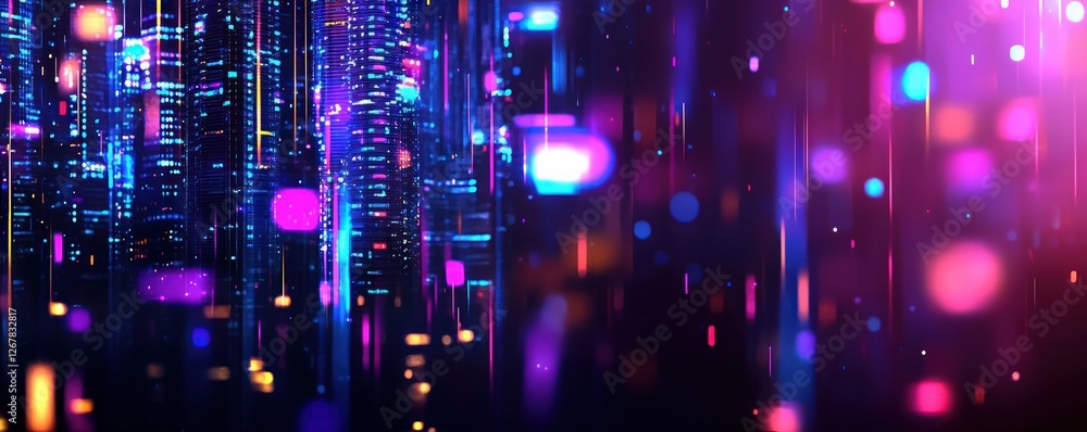 Poster abstract colorful neon lights and patterns creating a vibrant futuristic background