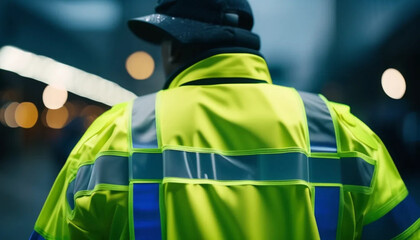 Yellow protective vests. Close up 