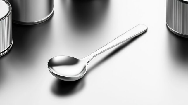 Stainless Steel Measuring Spoon on Reflective Kitchen Surface