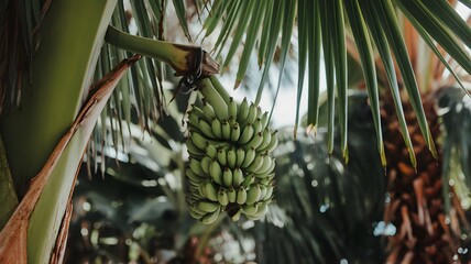 Fototapeta premium Banana stem hanging in a tropical setting.