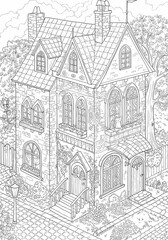 Obraz premium Detailed House & Home Building Design Coloring Book: Outline Sketch Doodle Illustrations with Page Drawing Elements