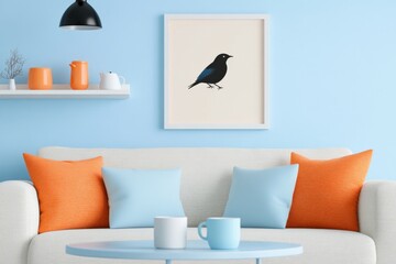 Living Room Interior with Bird Art