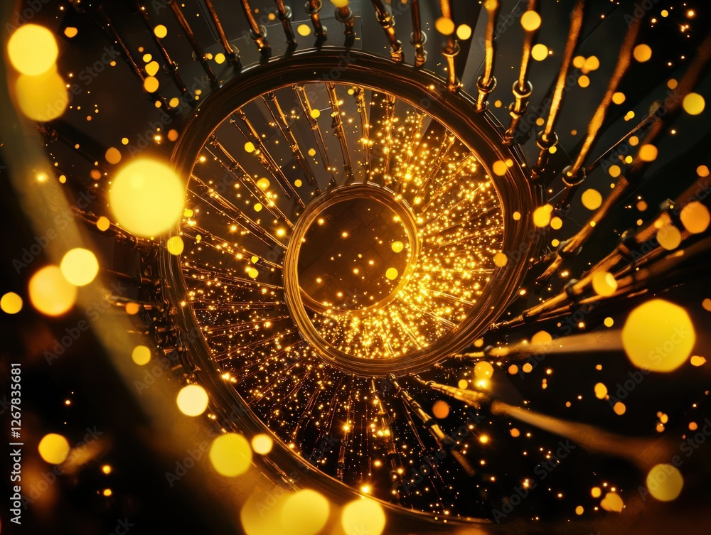 Poster abstract swirling lights and sparks creating a radiant glow in dark background