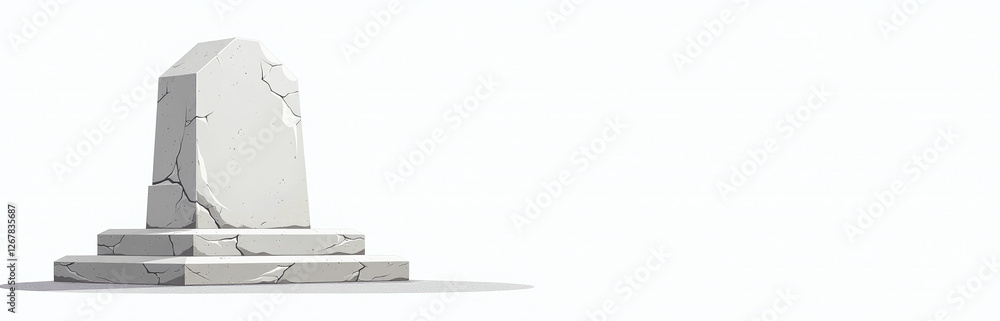 Poster Simple White Background Features A Weathered Stone Monument, Elegantly Styled With Clean Lines And Subtle Texture. 00001