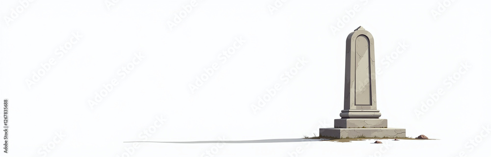 Poster Simple White Background Features A Weathered Stone Monument, Elegantly Styled With Clean Lines And Subtle Texture. 00002
