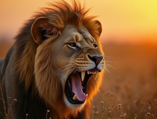 Fototapeta premium Portrait of an angry lion